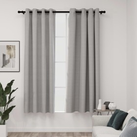 Tende Oscuranti Effetto Lino con Occhielli 2pz 140x175cm Grigio