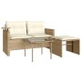 Set Divano da Giardino 3 pz con Cuscini Beige in Polyrattan