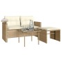 Set Divano da Giardino 3 pz con Cuscini Beige in Polyrattan