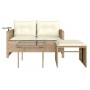 Set Divano da Giardino 3 pz con Cuscini Beige in Polyrattan