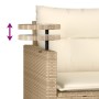 Set Divano da Giardino 3 pz con Cuscini Beige in Polyrattan