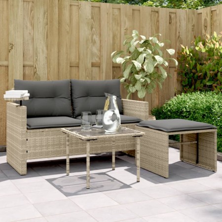 Set Divano da Giardino 3pz con Cuscini Grigio Chiaro Polyrattan