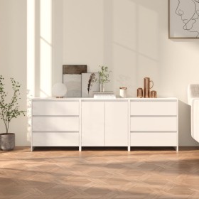 Credenze 3 pz Bianco Lucido in Legno Multistrato