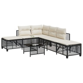 Set Divani ad Angolo 3 pz con Cuscini in Polyrattan Nero