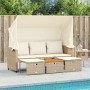 Divano Giardino 3 Posti Baldacchino e Sgabelli Beige Polyrattan