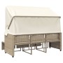 Divano Giardino 3 Posti Baldacchino e Sgabelli Beige Polyrattan