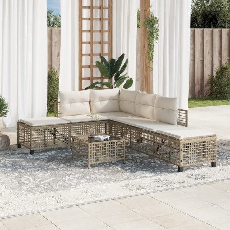 Set Divano ad Angolo 3 pz con Cuscini Beige in Polyrattan