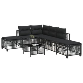 Set Divani ad Angolo 3 pz con Cuscini in Polyrattan Nero