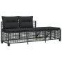 Set Divani ad Angolo 3 pz con Cuscini in Polyrattan Nero