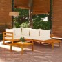 Set Divani Giardino 4 pz Cuscini Bianco Crema in Legno d'Acacia