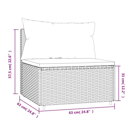 Divano Centrale da Giardino con Cuscini in Polyrattan Marrone