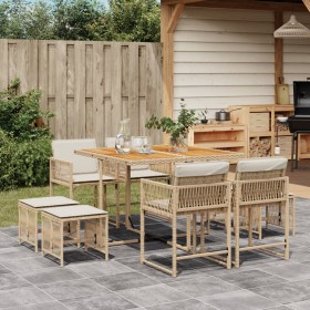 Set da Pranzo da Giardino 9 pz con Cuscini Beige in Polyrattan