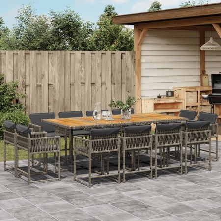 Set da Pranzo da Giardino 13pz con Cuscini Grigio in Polyrattan