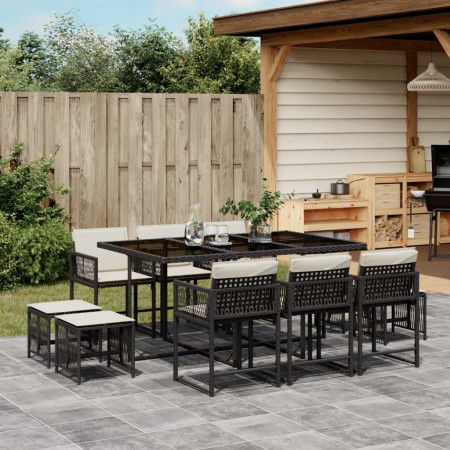 Set da Pranzo da Giardino 11 pz con Cuscini in Polyrattan Nero