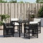 Sedie da Giardino con Cuscini 4 pz Nere in Polyrattan