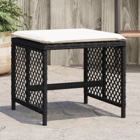 Sgabelli da Giardino con Cuscini 4pz Neri 41x41x36cm Polyrattan