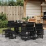 Set da Pranzo da Giardino 9 pz con Cuscini Nero in Polyrattan