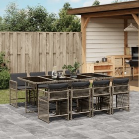 Set da Pranzo da Giardino 9 pz con Cuscini in Polyrattan Grigio