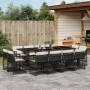 Set da Pranzo da Giardino 13pz con Cuscini Nero in Polyrattan