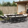 Set da Pranzo da Giardino 13pz con Cuscini Nero in Polyrattan