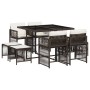Set da Pranzo da Giardino 9pz con Cuscini Marrone in Polyrattan