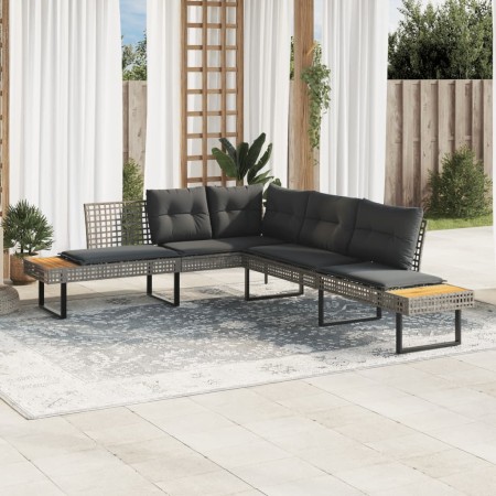 Divano da Giardino con Cuscini a L Grigio Polyrattan e Acacia