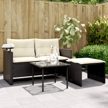 Set Divani da Giardino 3 pz con Cuscini in Polyrattan Nero