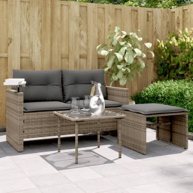 Set Divani da Giardino 3 pz con Cuscini Grigio in Polyrattan