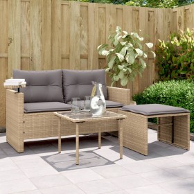 Set Divano da Giardino 3 pz con Cuscini Beige in Polyrattan