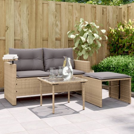 Set Divano da Giardino 3 pz con Cuscini Beige in Polyrattan