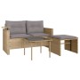 Set Divano da Giardino 3 pz con Cuscini Beige in Polyrattan