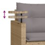 Set Divano da Giardino 3 pz con Cuscini Beige in Polyrattan