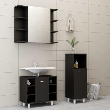 Set Mobili da Bagno 3 pz Nero in Truciolato