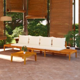 Panche da Giardino con Cuscini Bianco Crema 2pz Legno di Acacia