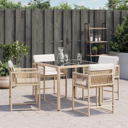 Sedie da Giardino con Cuscini 4 pz Beige in Polyrattan