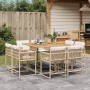 Set da Pranzo da Giardino 9 pz con Cuscini Beige in Polyrattan