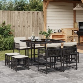 Set da Pranzo da Giardino 9 pz con Cuscini Nero in Polyrattan