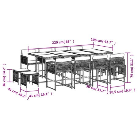 Set da Pranzo da Giardino 13pz con Cuscini Grigio in Polyrattan