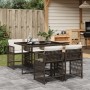 Set da Pranzo da Giardino 5pz con Cuscini in Polyrattan Marrone