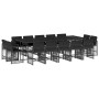 Set da Pranzo da Giardino 15 pz con Cuscini Nero in Polyrattan