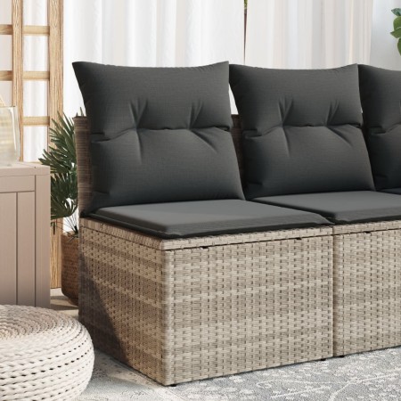 Sedia Senza Braccioli con Cuscini Grigio Chiaro in Polyrattan