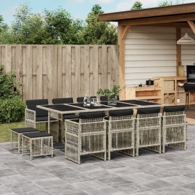 Set da Pranzo da Giardino 13pz con Cuscini Grigio in Polyrattan