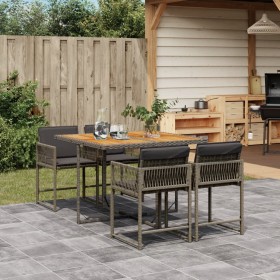 Set da Pranzo da Giardino 5 pz con Cuscini in Polyrattan Grigio