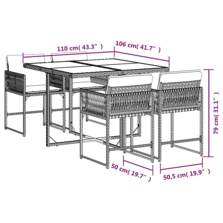 Set da Pranzo da Giardino 5 pz con Cuscini in Polyrattan Grigio