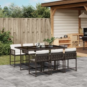 Set da Pranzo da Giardino 7pz con Cuscini in Polyrattan Marrone