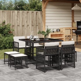 Set da Pranzo da Giardino 9 pz con Cuscini Nero in Polyrattan