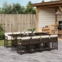 Set da Pranzo da Giardino 9pz con Cuscini Marrone in Polyrattan