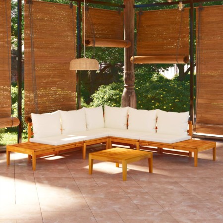 Set Divani Giardino 4 pz Cuscini Bianco Crema in Legno d'Acacia