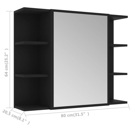 Mobile Bagno con Specchio Nero 80x20,5x64 cm Legno Multistrato