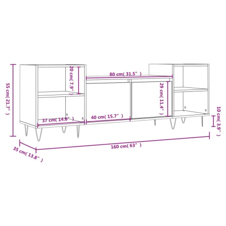 Mobile Porta TV Bianco Lucido 160x35x55 cm in Legno Multistrato